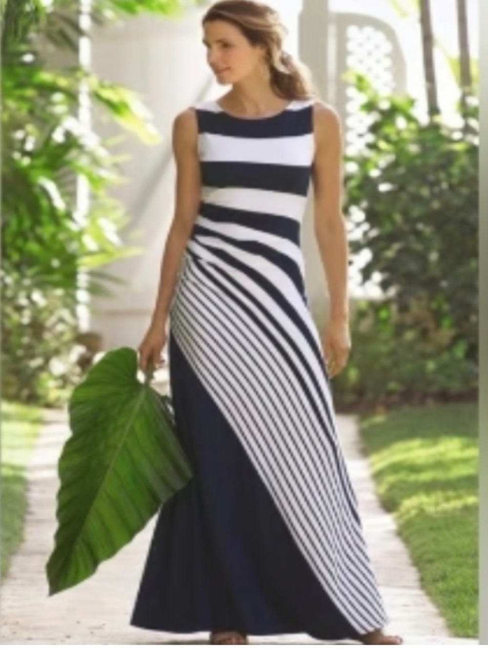 Soft Surroundings Vela Infinity Maxi Striped Nautical Blue & White Dress Sz XL